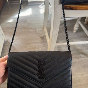 Yves Saint Laurent Black Chevron Crossbody Bag